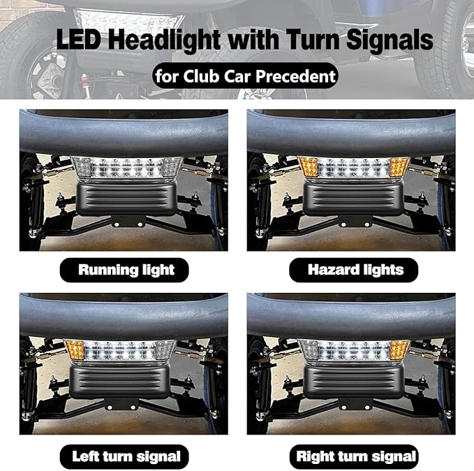 LED Headlight Kit with Front Bumper for Club Car Precedent 2004-Up, Street Legal Golf Cart Light Assembly with Turn Signal, 12V Replacement for Electric & Gas Models