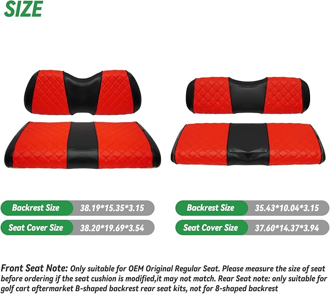 XUANYUDG0769 Golf Cart Front and Rear Seat Covers for Club Car Precedent 2004-up OEM Ordinary Front Seat and Aftermarket Common Rear Seat Kits, No Stapler Vinyl Leather Diamond Club Car Seat Covers