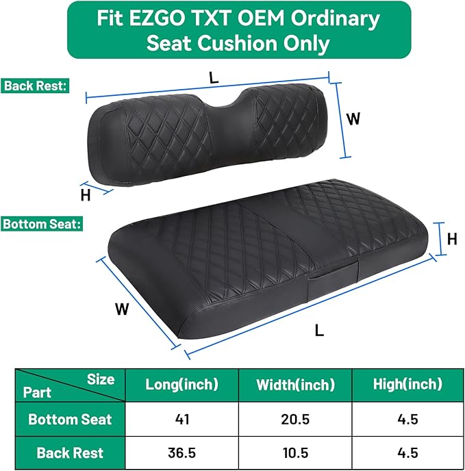 iLSKW Golf Cart Seat Cover for EZGO TXT/RXV Front Seat, PVC Thick Leather Universal Luxuary Feeling Shape Keep Seat Warm & Clean, Bench Seat Covers Breathable Washable Detachable