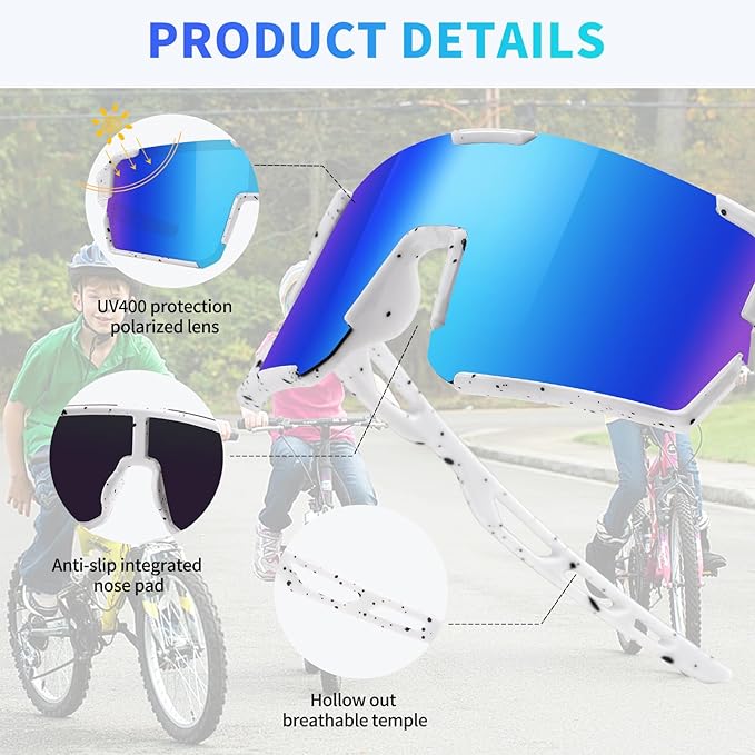 YDAOWKN Kids Sunglasses Youth Baseball Sunglasses Boys Girls Softball Cycling UV400 Protection Sports Goggles