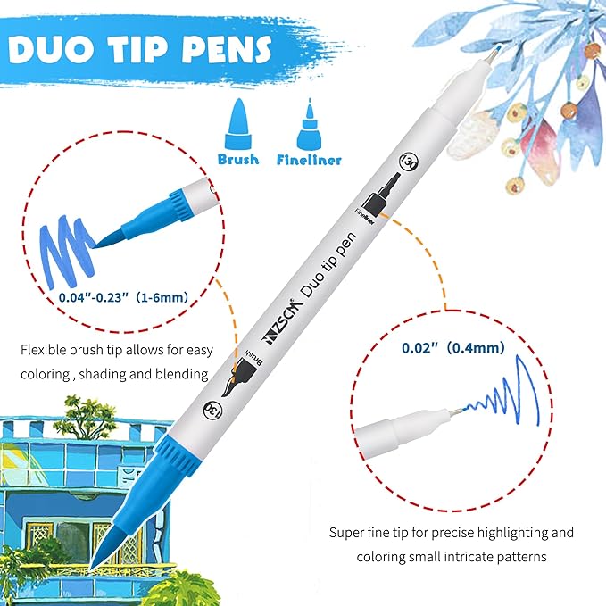 ZSCM 100 Colors Duo Tip Brush Markers Art Pen Set, Artist Fine and Brush Tip - Image 2
