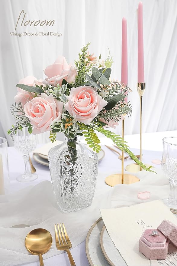 Floroom Artificial Flowers 20pcs Real Looking Blush High-Centered Foam Fake - Image 2