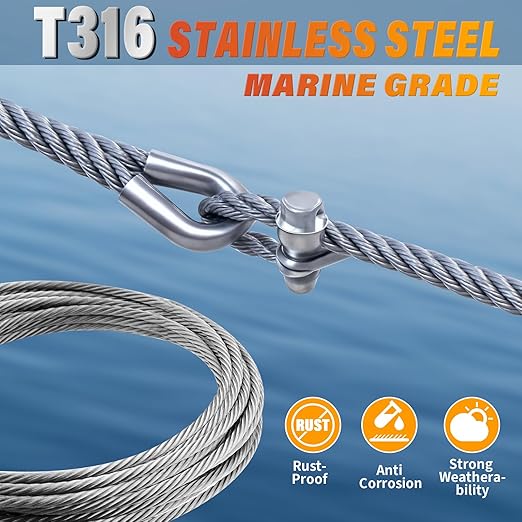 Stainless Steel Cable for Railing - 50FT 1/4" T316 Wire Rope - 7 x 19 Strands - Image 3
