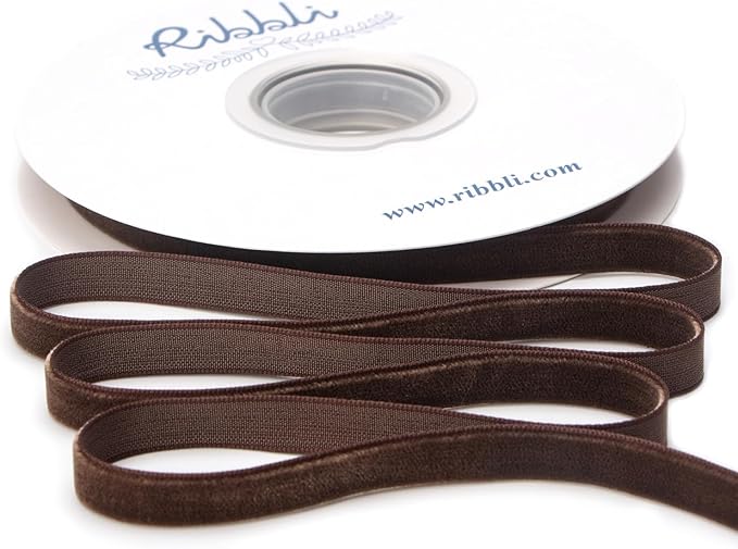 Ribbli Polyester Brown Velvet Ribbon, 3/8 Inches Continuous10-Yard Spool by Ribbli