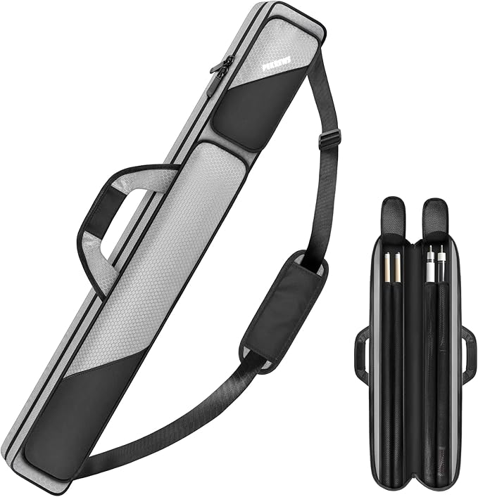 PEKREWS Pool Cue Case, Pool Stick Case 2x2 Holds 2 Sticks with 2 Accessory Zipper Pockets, Sturdy Polyester Pool Cue Carry Bag with Shoulder Strap Handle, Soft Billiard Cue Sling Bag for Men and Women