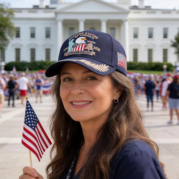 2 Pack 250 Anniversary USA Hat Embroidered Eagle & Liberty，Adjustable Patriotic American Flag Baseball Caps for Men Women