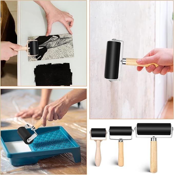 9 Pack Rubber Brayer Roller 1.4/2.4/4 Inch Art Craft Roller Hard Rubber Brayer - Image 6