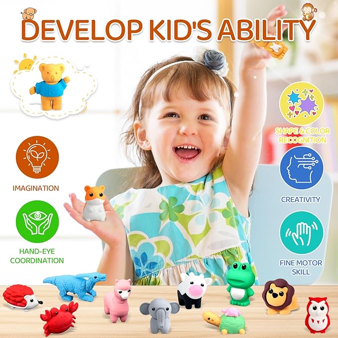 60Pcs Animal Erasers Kids Desk Pets Pencil Erasers 3D Puzzle Bulk Mini Animal - Image 6