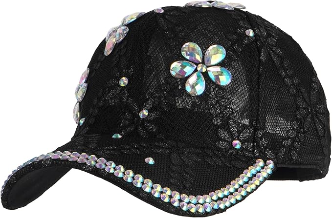 Hoce Fashion Rhinestone Denim Baseball Cap Studded Bling Hat for Women
