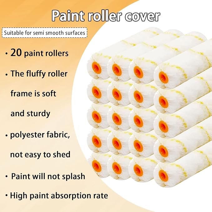 20 Pieces Paint Roller Cover, 6 inch Microfiber Roller Covers, Washable Covers - Image 3