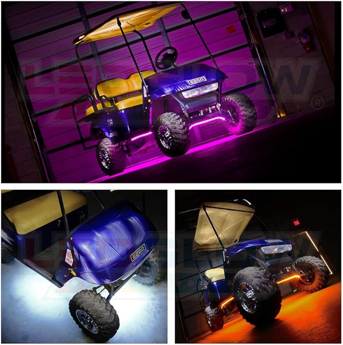 LEDGlow 4pc Standard Million Color LED Golf Cart Underglow Underbody Neon Lighting Kit Fits EZGO, Yamaha, Club Car, ICON, Evolution, Tomblerin, Star EV - Flexible Tubes - Previous Generation Model