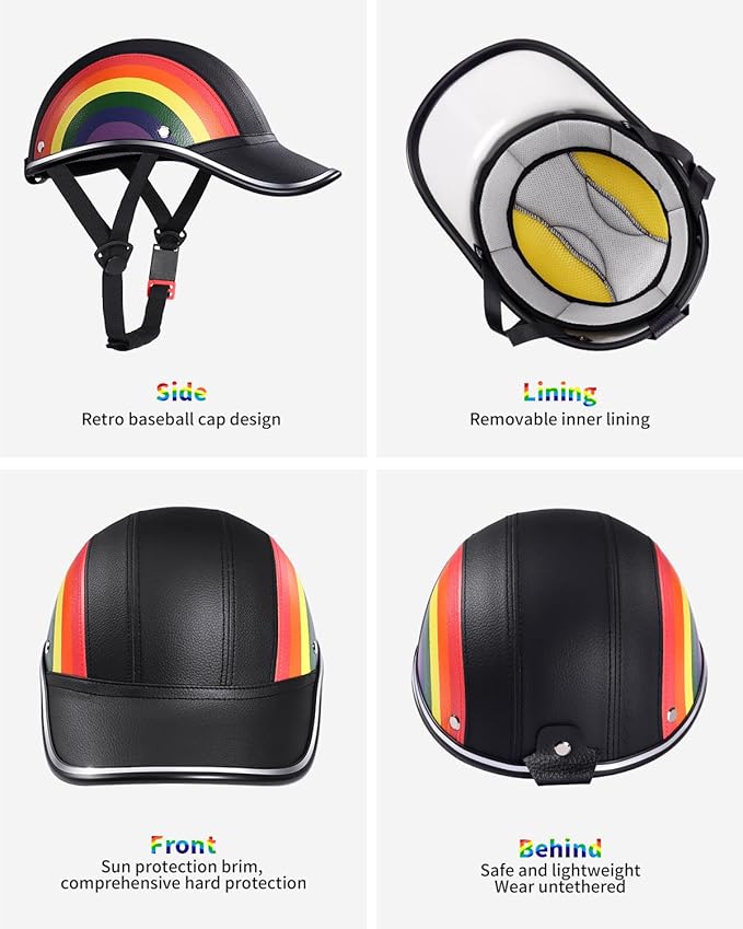 Adult Baseball Cap Helmet - Urban Style for Golf, Low Profile Urban Commute PU Retro Leather Hat for Men & Women