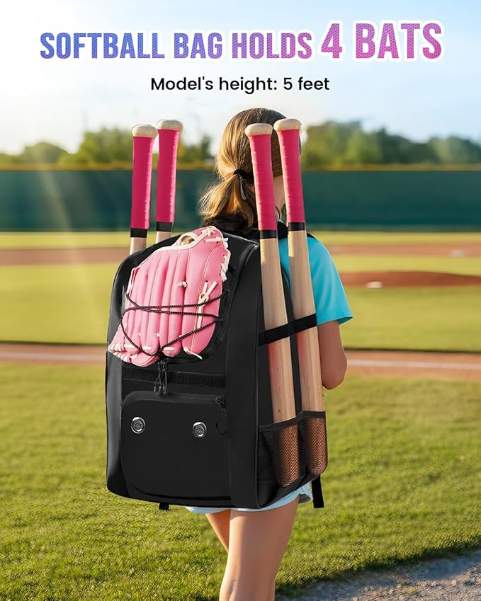 MATEIN Softball Bag, Lightweight Baseball Backpack with Shoe Compartment, Baseball Bag with Fence Hook for TBall Bat & Equipment, Softball Gifts Catchers Backpack for Women Fit Catcher’s Mitt, Helmet
