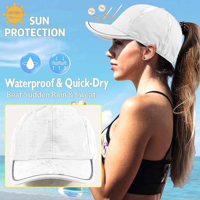 SHINCHIC Womens Ponytail Baseball Cap UPF50+ Waterproof Golf Hat High Bun Pony Cap Breathable Dad Hat for Outdoor