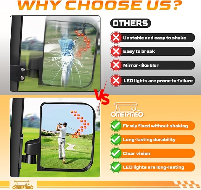 Golf Cart Mirrors, Golf Cart Side Mirrors with LED Turn Signal Light, Universal Rear View Mirror for Club Car EZGO YAMAHA, Left & Right Pair, Street Legal, Easy Bolt-On Installation, Enhanced Safety