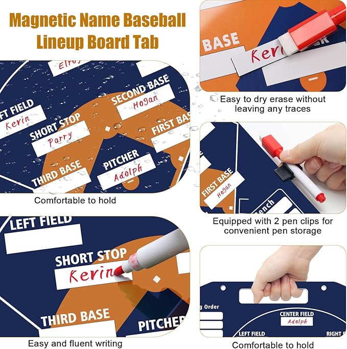 Magnetic Baseball Coach Clipboard, Anglecai Double-Sided Dry Erase Baseball Lineup Board for Softball Dugout Board Baseball Coaching Board with 30 Lineup Card/ 10 Magnet/2 Marker/2 Hook (Blue)