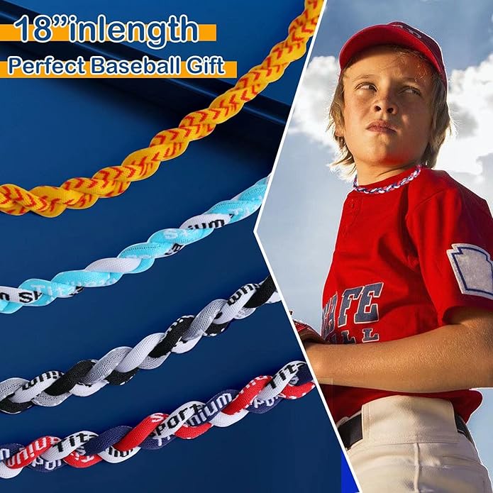 4 Pieces Baseball Necklaces for Boys,Three Braided Rope Tornado Sports Titanium Necklaces,Christmas Gifts Baseball Accessories Drip
