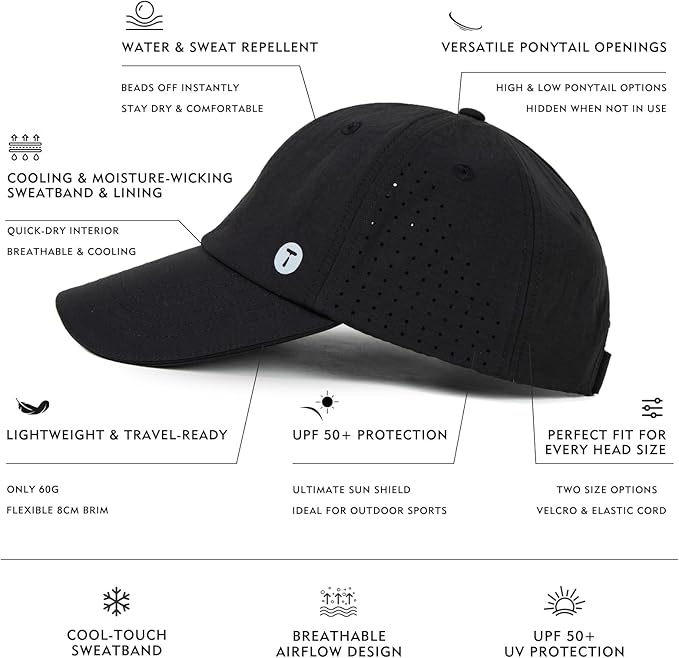 TOP-EX UVCOOLIX™ Cooling High Ponytail Everyday Sports Hat for Women, Breathable Running Golf Walking, UPF 50+ Foldable