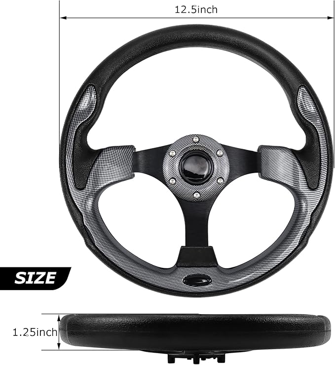 Golf Cart Steering Wheel, Skid Steering Wheel, Universal Golf Cart for Club Car EZGO RXV and TXT, Yamaha, Precedent Tempo, DS