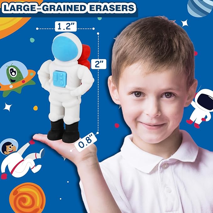 Erasers Set for Kids, Space Astronaut Pencil Eraser Bulk for Kids, Take Apart - Image 2