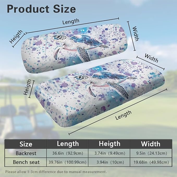 Suobstales Golf Cart Front and Rear Seat Cover Set for EZGO TXT RXV & Club Car DS 2 Passenger, Washable Bench Seat Covers Kit