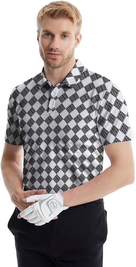 HUURAY Funny Golf Polos for Men Funny Print Short Sleeve Shirts Quick Dry Polo Shirts Hawaiian Shirt Performance Golf Outfits