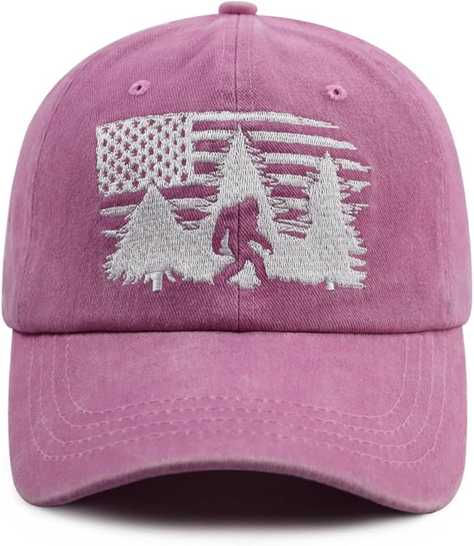 Bigfoot American Flag Hat for Men Women, Funny Adjustable Cotton Big Foot Sasquatch Patriotic Baseball Cap