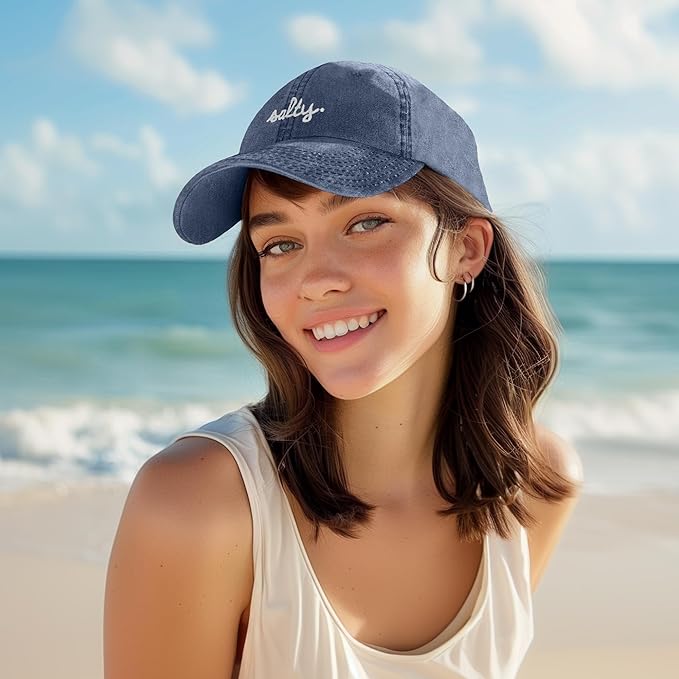 DALIX Salty Embroidered Cotton Beach Baseball Cap Adjustable Dad Hat Womens