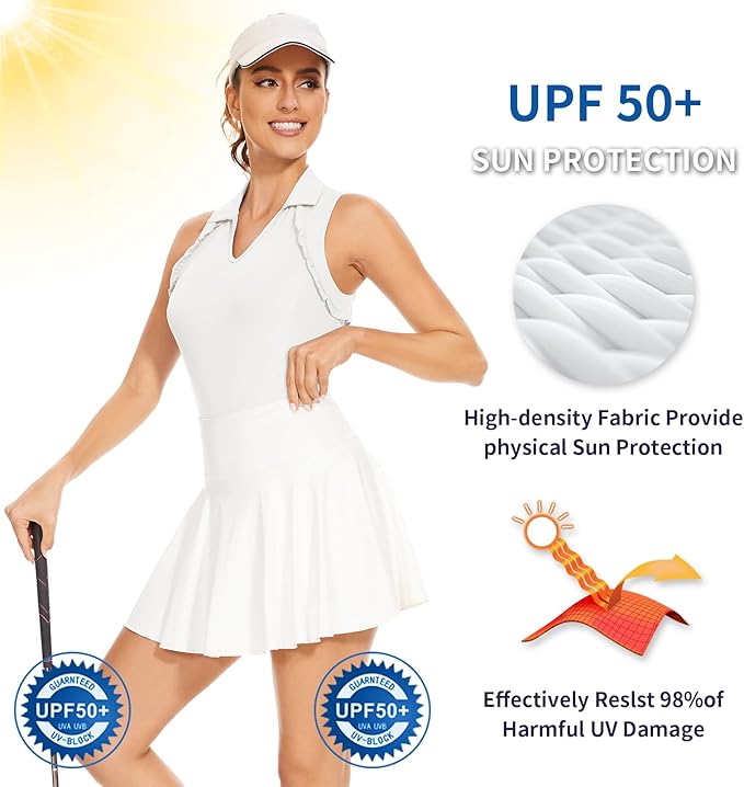 Soneven Womens Petal Sleeve Golf Shirts Moisture Wicking Lady Golf Apparel Print Tennis Sport T Shirt
