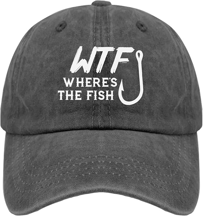 WTF Where's The Fish caps Funny Vintage Cotton Washed Baseball Caps Adjustable Low Profile Dad Hat