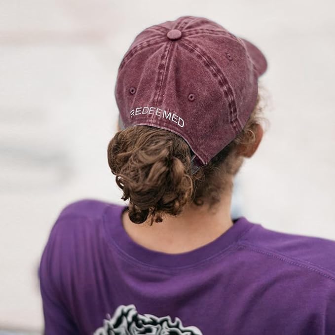 Christian Redeemed Cross Nails Hats for Men Women, Vintage Adjustable Cotton Embroidered Front & Back Baseball Cap
