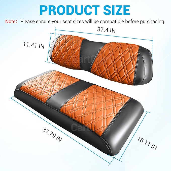 Golf Cart Seat Covers Suitable for 2000.5-UP Club Car DS Standard Front Seat Cushion, Golf Cart Front Seat Covers Kit No Drilling & Waterproof (Brown PVC Leather & Black Stitching)