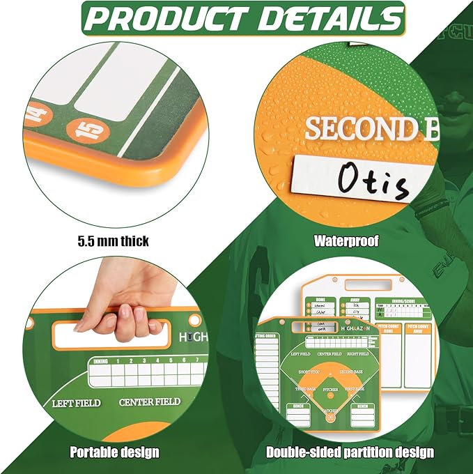 Magnetic Baseball Coach Clipboard, Dry Erase Lineup Board, Premium Tactical Baseball Coaching Board with 40 Lineup Cards and 2 Marker, Dugout Display Softball Coaching Accessories - Orange