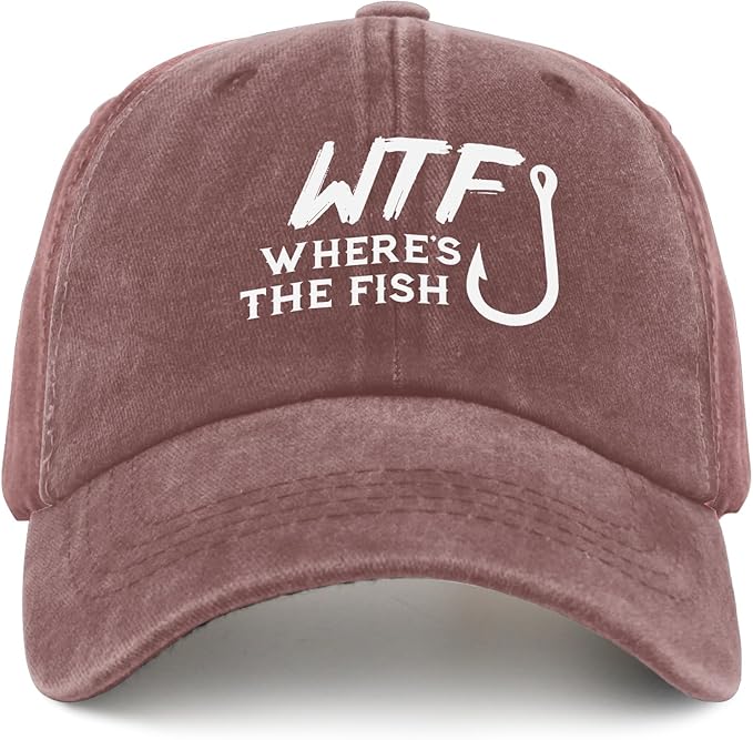 WTF Where's The Fish caps Funny Vintage Cotton Washed Baseball Caps Adjustable Low Profile Dad Hat