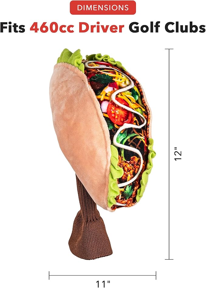 Daphne's Taco Golf Headcover - Fits Up to 460cc Driver - Yellow, Floral Pattern - Plush Material - Golf