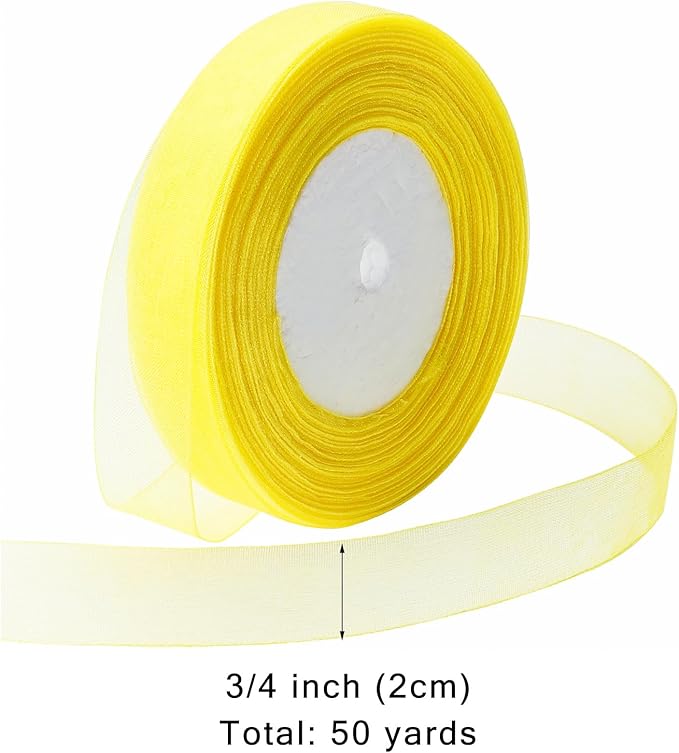 Ribbon for Gift Wrapping 3/4 inch Yellow Sheer Organza Ribbon for Flower - Image 2