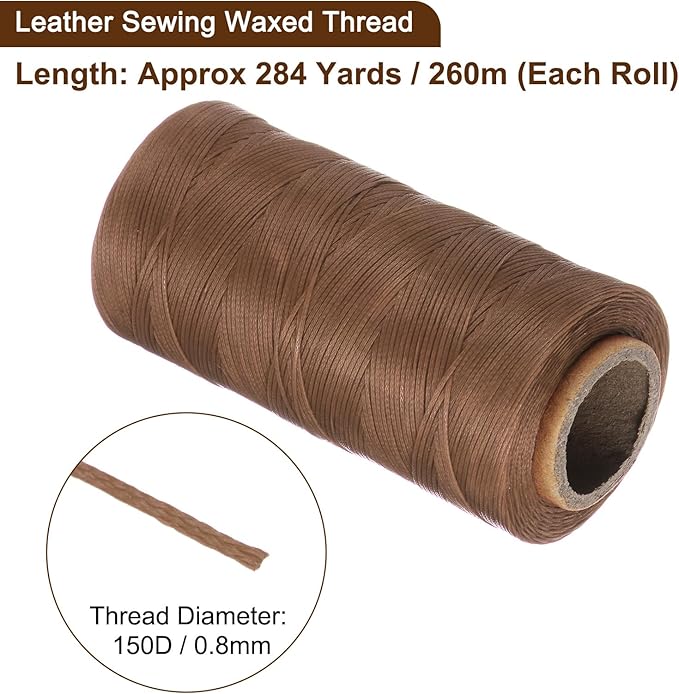 Uxcell 150D 0.8mm Flat Waxed Thread, 284 Yards, Light Brown, 1 Roll - Image 3