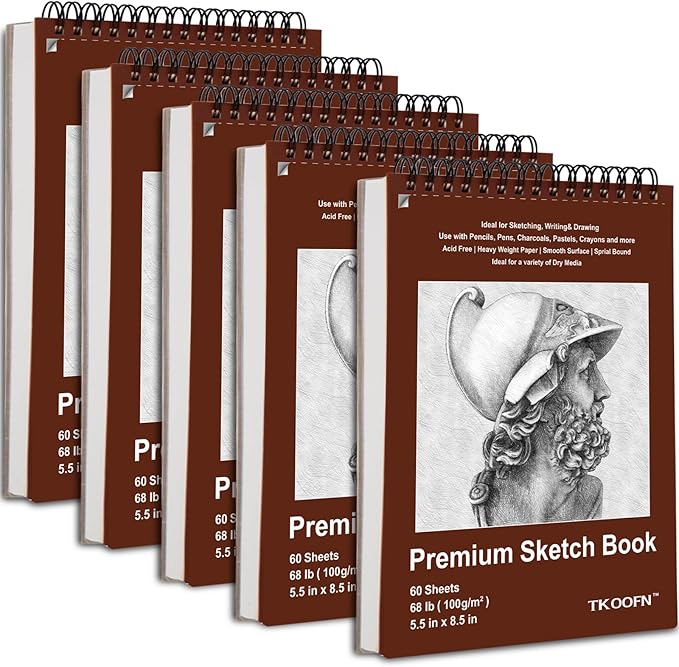 TKOOFN 5.5" x 8.5" Sketch Book, 300 Sheet Top Spiral Bound Premium Sketchbook by TKOOFN