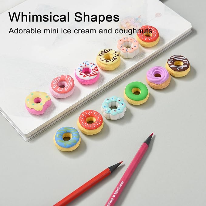 HILAZA Donut Erasers for Kids Bulk, 24 Pieces 3D Cute Fun Food Erasers for - Image 2
