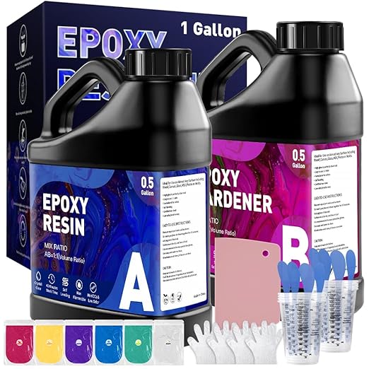 GRLELOU Epoxy Resin Kit 1 Gallon, Crystal Clear Epoxy Resin Easy Mix 1:1 by GRLELOU
