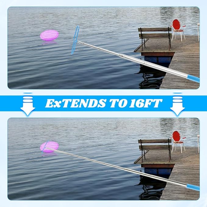 16 Feet Disc Golf Retriever Pole, Telescopic Discs Retriever with Stainless Steel Frame and Carry Bag, Extendable Disc-Golf Grabber Accessories Grabber for Tree, Bushes & Water