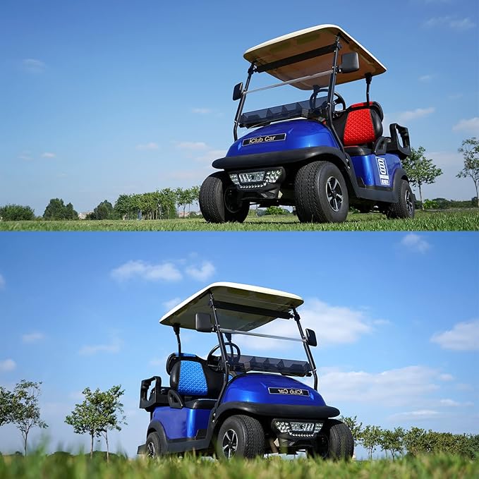 XUANYUDG0769 Golf Cart Front and Rear Seat Covers for EZGO TXT/RXV Club Car DS/Precedent Yamaha G29, Vinyl Leather Made/Adjustable Straps and Retractable Buckle/No Stapler Required,4PCS