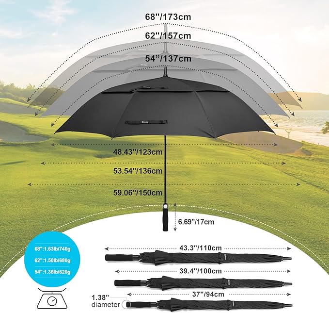 Gonex 54/62/68/72/80 Inch Extra Large Golf Umbrella, Automatic Open Travel Rain Umbrella with Windproof Water Resistant Double Canopy, Oversize Vented Umbrellas for 2-3 Men and UV Protection, Multiple Colors
