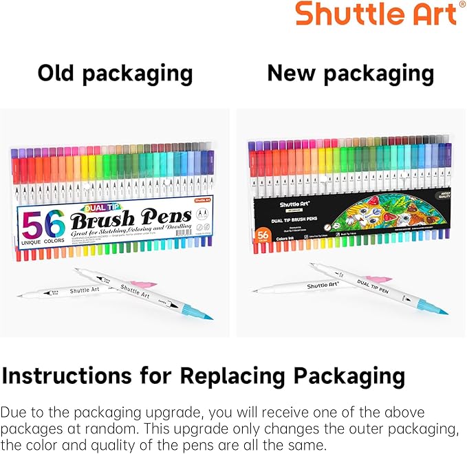 Shuttle Art Dual Brush Marker Pens, 56 Colors Water-based Ink, Dual Tip - Image 2