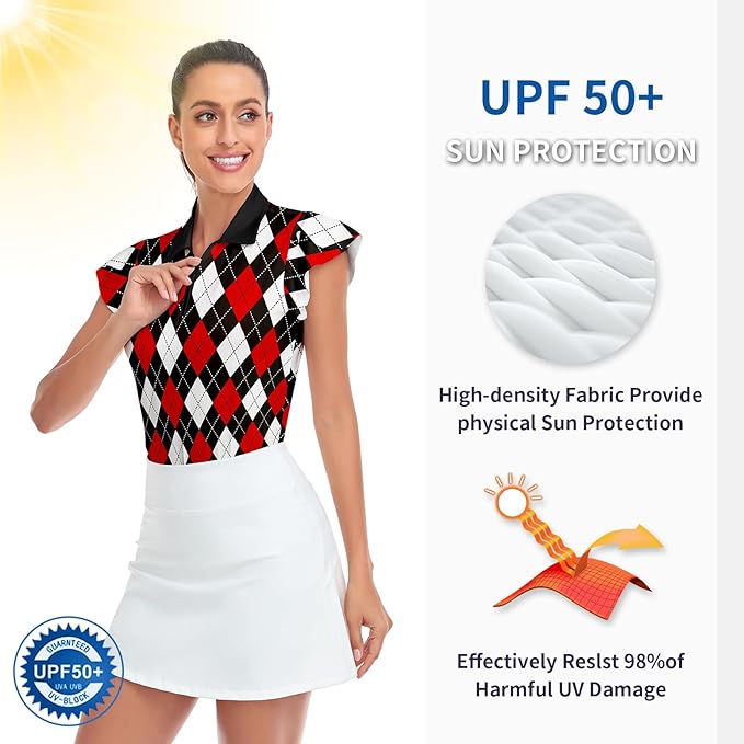 Soneven Womens Petal Sleeve Golf Shirts Moisture Wicking Lady Golf Apparel Print Tennis Sport T Shirt