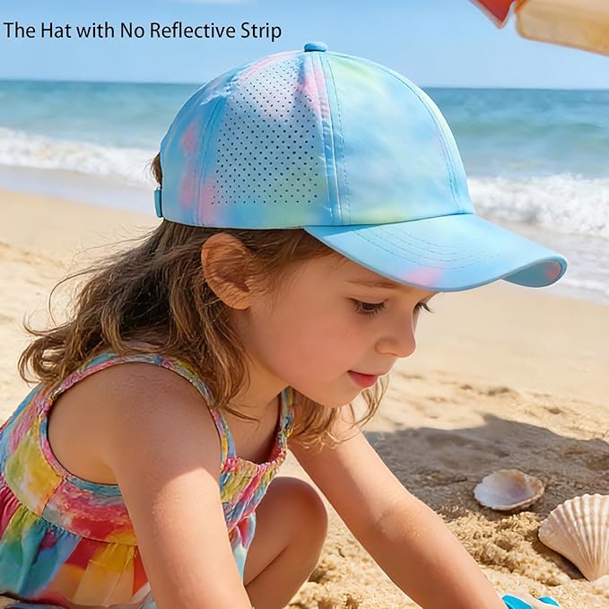 Little Girls Criss Cross Ponytail Hat Toddler Reflective Baseball Cap Kids Quick Dry Summer Sports Hats Age 3-8