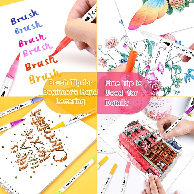 Caliart 72 Colors Double Tip Brush Pens Art Markers, Artist Fine & Brush Pen - Image 5