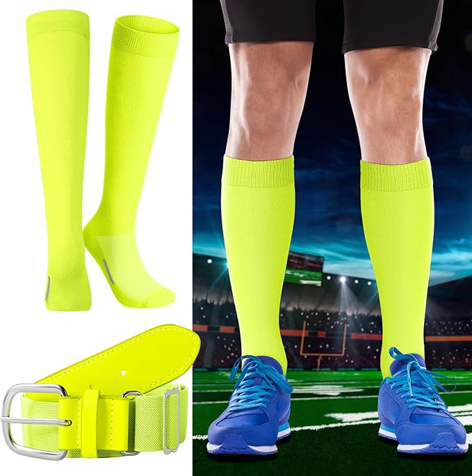 Haysandy Baseball or Softball Sock and Belt Combo Set 3 Football Baseball Socks with Softball Belt for Youth Boys Kids