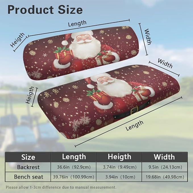 Bulopur Christmas Santa Claus Golf Cart Seat Towel Covers for Front Seats, Xmas Club Car Golf Cart Seat Covers Universal Accessories for Golfcart Cushion Blanket