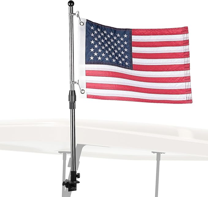 KEMIMOTO Golf Cart Flag Pole Kit, 360° Adjustable Golf Cart Flag Holder, Universal Fit for Golf Cart/Golf Push Cart/Boat, 2.5ft Flag Pole with USA Flag (12"×18"), for 0.8''-1.35'' Round/Square Rails